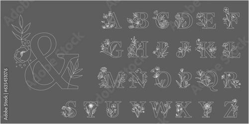 Floral Alphabet Collection. Set of flower decoration lettering. Floral decorative lettering collection. Decoration alphabet letters for logo, wedding, natural design and invitation creations. 