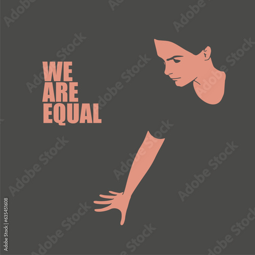 Young woman silhouette with text. Equality between men and women. Gender equality and tolerance