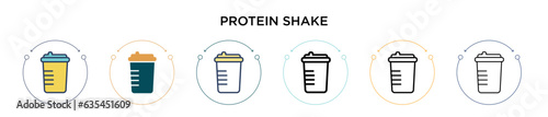 Protein shake icon in filled, thin line, outline and stroke style. Vector illustration of two colored and black protein shake vector icons designs can be used for mobile, ui, web
