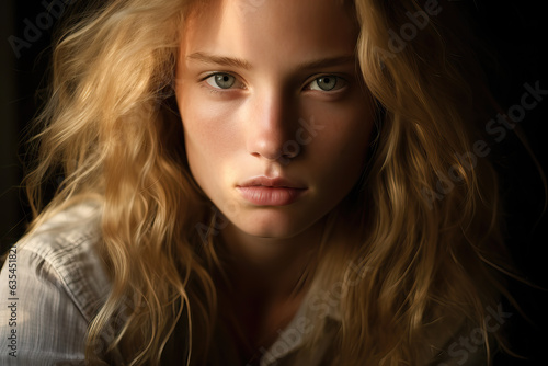 portrait of young blond woman, ai generated