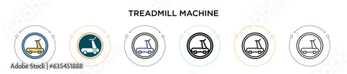 Treadmill machine icon in filled, thin line, outline and stroke style. Vector illustration of two colored and black treadmill machine vector icons designs can be used for mobile, ui, web