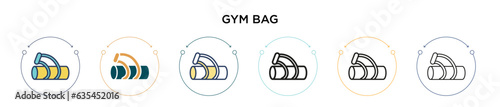 Gym bag icon in filled, thin line, outline and stroke style. Vector illustration of two colored and black gym bag vector icons designs can be used for mobile, ui, web