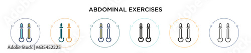 Abdominal exercises icon in filled, thin line, outline and stroke style. Vector illustration of two colored and black abdominal exercises vector icons designs can be used for mobile, ui, web