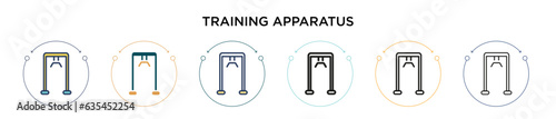 Training apparatus icon in filled, thin line, outline and stroke style. Vector illustration of two colored and black training apparatus vector icons designs can be used for mobile, ui, web