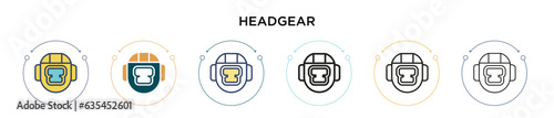 Headgear icon in filled, thin line, outline and stroke style. Vector illustration of two colored and black headgear vector icons designs can be used for mobile, ui, web photo