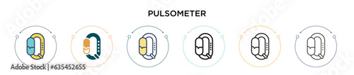 Pulsometer icon in filled, thin line, outline and stroke style. Vector illustration of two colored and black pulsometer vector icons designs can be used for mobile, ui, web