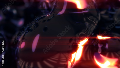 orange lighting translucent liquid balls on black backdrop - abstract 3D rendering