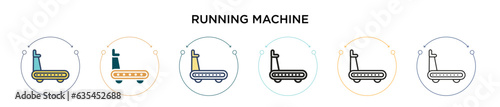 Running machine icon in filled, thin line, outline and stroke style. Vector illustration of two colored and black running machine vector icons designs can be used for mobile, ui, web