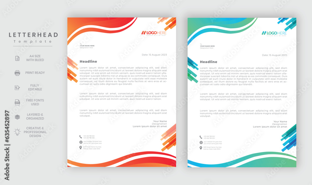 Modern letterhead Corporate gradient letterhead template design in business style