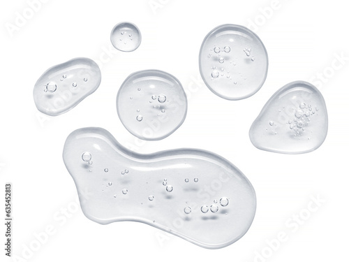 Clear cosmetic gel serum oil texture isolated on white background. Hyaluronic acid skincare moisturizer retinol product with bubbles macro