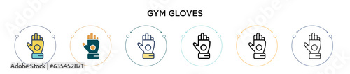 Gym gloves icon in filled, thin line, outline and stroke style. Vector illustration of two colored and black gym gloves vector icons designs can be used for mobile, ui, web