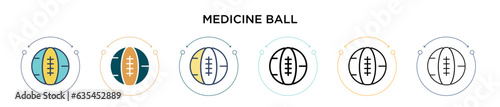 Medicine ball icon in filled, thin line, outline and stroke style. Vector illustration of two colored and black medicine ball vector icons designs can be used for mobile, ui, web
