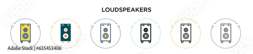 Loudspeakers icon in filled, thin line, outline and stroke style. Vector illustration of two colored and black loudspeakers vector icons designs can be used for mobile, ui, web
