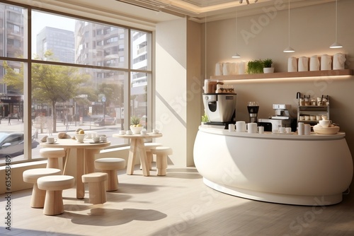 Chic Korean-Inspired Cafe with Modern Design and Glossy Finish  Generative Ai