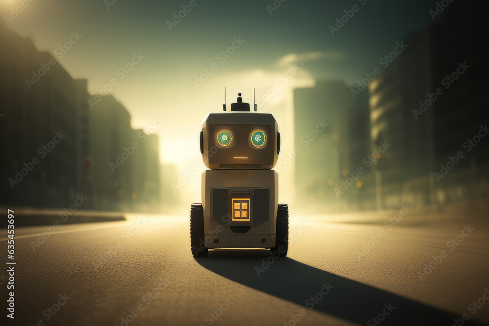Naklejka premium A small 3D robot that collects information and statistics about the urban environment