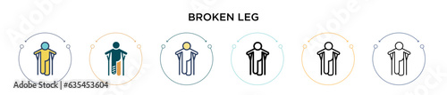 Broken leg icon in filled, thin line, outline and stroke style. Vector illustration of two colored and black broken leg vector icons designs can be used for mobile, ui, web
