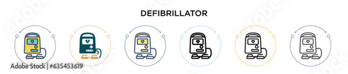 Defibrillator icon in filled, thin line, outline and stroke style. Vector illustration of two colored and black defibrillator vector icons designs can be used for mobile, ui, web