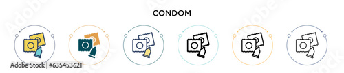 Condom icon in filled, thin line, outline and stroke style. Vector illustration of two colored and black condom vector icons designs can be used for mobile, ui, web
