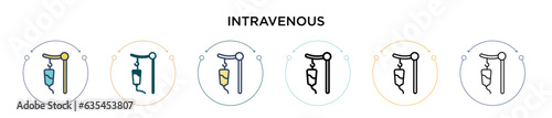 Intravenous icon in filled, thin line, outline and stroke style. Vector illustration of two colored and black intravenous vector icons designs can be used for mobile, ui, web
