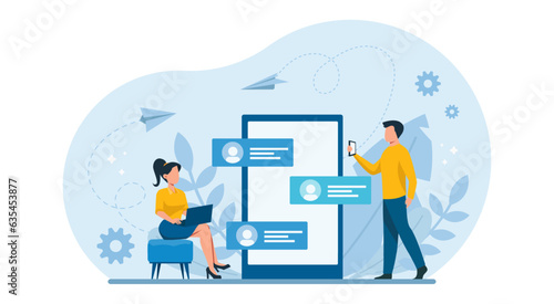  Vector of business people working in collaboration using social network to communicate