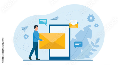 Business illustration design concept. Vector of a business man sending an email