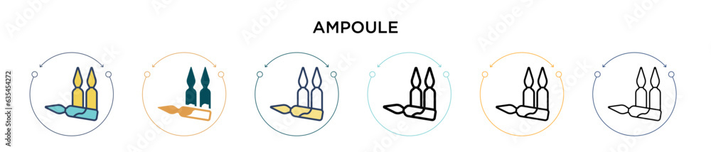 Ampoule icon in filled, thin line, outline and stroke style. Vector illustration of two colored and black ampoule vector icons designs can be used for mobile, ui, web
