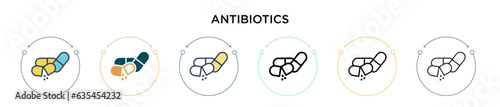Antibiotics icon in filled, thin line, outline and stroke style. Vector illustration of two colored and black antibiotics vector icons designs can be used for mobile, ui, web