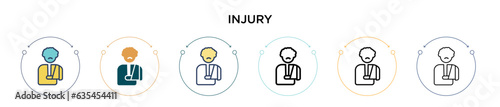 Injury icon in filled, thin line, outline and stroke style. Vector illustration of two colored and black injury vector icons designs can be used for mobile, ui, web
