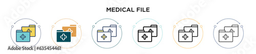 Medical file icon in filled, thin line, outline and stroke style. Vector illustration of two colored and black medical file vector icons designs can be used for mobile, ui, web