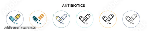 Antibiotics icon in filled, thin line, outline and stroke style. Vector illustration of two colored and black antibiotics vector icons designs can be used for mobile, ui, web