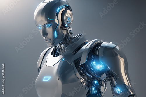 The cyborg robot of the future controlled by artificial intelligence AI