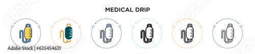 Medical drip icon in filled, thin line, outline and stroke style. Vector illustration of two colored and black medical drip vector icons designs can be used for mobile, ui, web