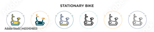 Stationary bike icon in filled, thin line, outline and stroke style. Vector illustration of two colored and black stationary bike vector icons designs can be used for mobile, ui, web