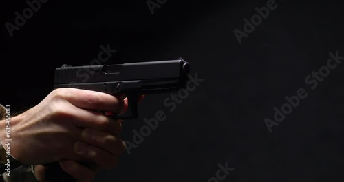 4K - Weapon gun shots. Close-up scene with sound