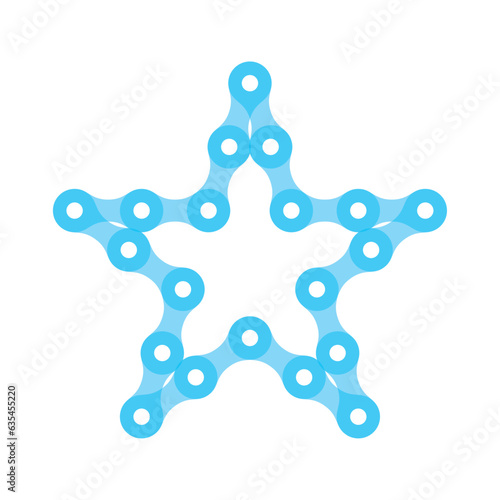 Vector star created from blue bike chain. Isolated on white background.