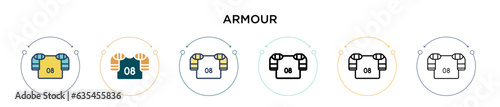 Armour icon in filled, thin line, outline and stroke style. Vector illustration of two colored and black armour vector icons designs can be used for mobile, ui, web