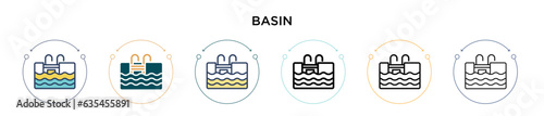 Basin icon in filled, thin line, outline and stroke style. Vector illustration of two colored and black basin vector icons designs can be used for mobile, ui, web