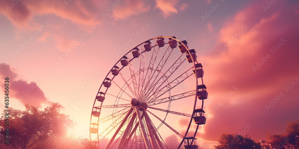 ferris wheel at sunset, ferris wheel at night, 