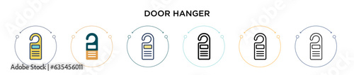 Door hanger icon in filled, thin line, outline and stroke style. Vector illustration of two colored and black door hanger vector icons designs can be used for mobile, ui, web