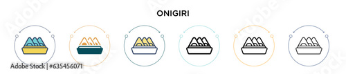 Onigiri icon in filled, thin line, outline and stroke style. Vector illustration of two colored and black onigiri vector icons designs can be used for mobile, ui, web