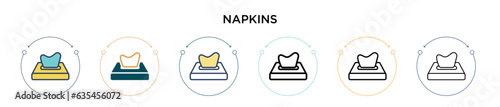 Napkins icon in filled, thin line, outline and stroke style. Vector illustration of two colored and black napkins vector icons designs can be used for mobile, ui, web