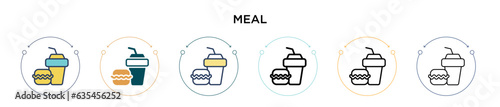 Meal icon in filled, thin line, outline and stroke style. Vector illustration of two colored and black meal vector icons designs can be used for mobile, ui, web