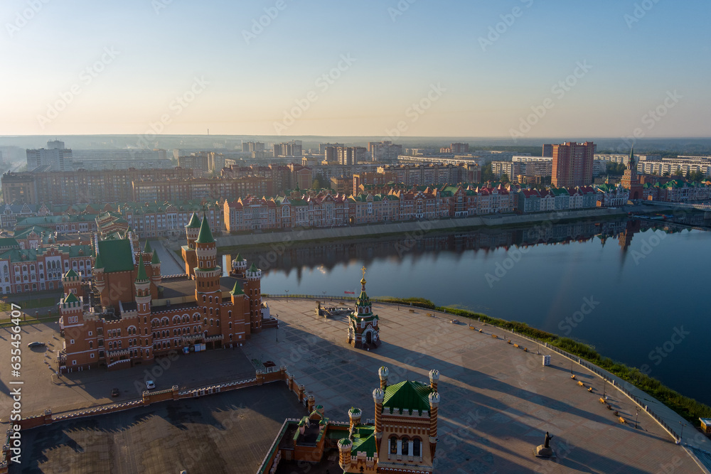 Yoshkar-Ola, Russia. Panorama of the city center in the morning. Aerial view