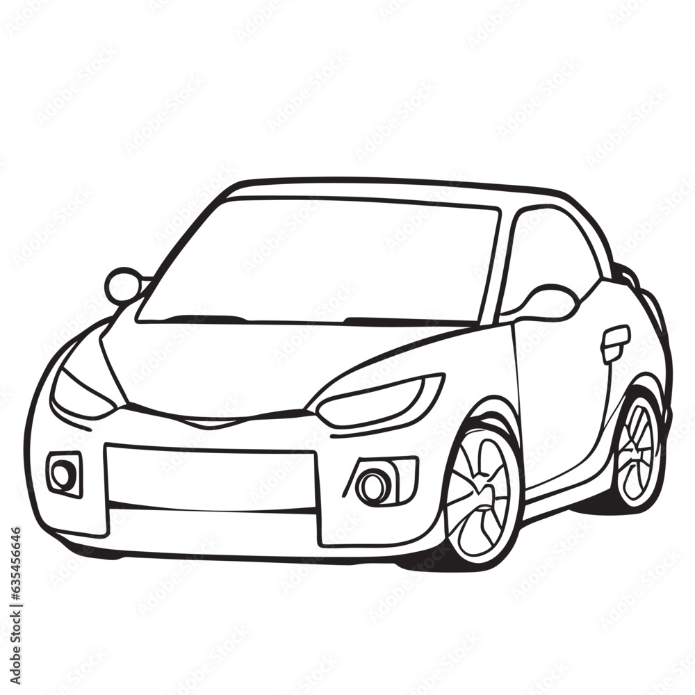 chibi car, vector illustration line art