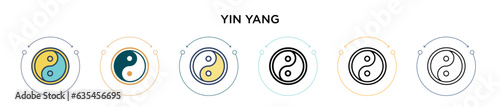 Yin yang icon in filled, thin line, outline and stroke style. Vector illustration of two colored and black yin yang vector icons designs can be used for mobile, ui, web
