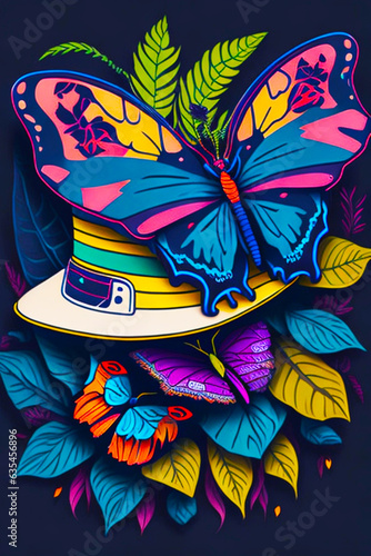 A detailed illustration of a butterfly with dark gothic  leaf  and flower for a t-shirt design