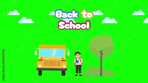 Back to school cartoon animation. Boy is celebrating lesson day. Flat design, green screen 4k video. Seamless loop motion graphics.