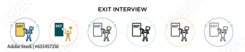 Exit interview icon in filled, thin line, outline and stroke style. Vector illustration of two colored and black exit interview vector icons designs can be used for mobile, ui, web