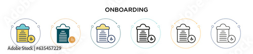 Onboarding icon in filled, thin line, outline and stroke style. Vector illustration of two colored and black onboarding vector icons designs can be used for mobile, ui, web