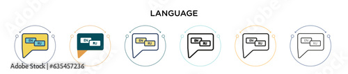 Language icon in filled, thin line, outline and stroke style. Vector illustration of two colored and black language vector icons designs can be used for mobile, ui, web